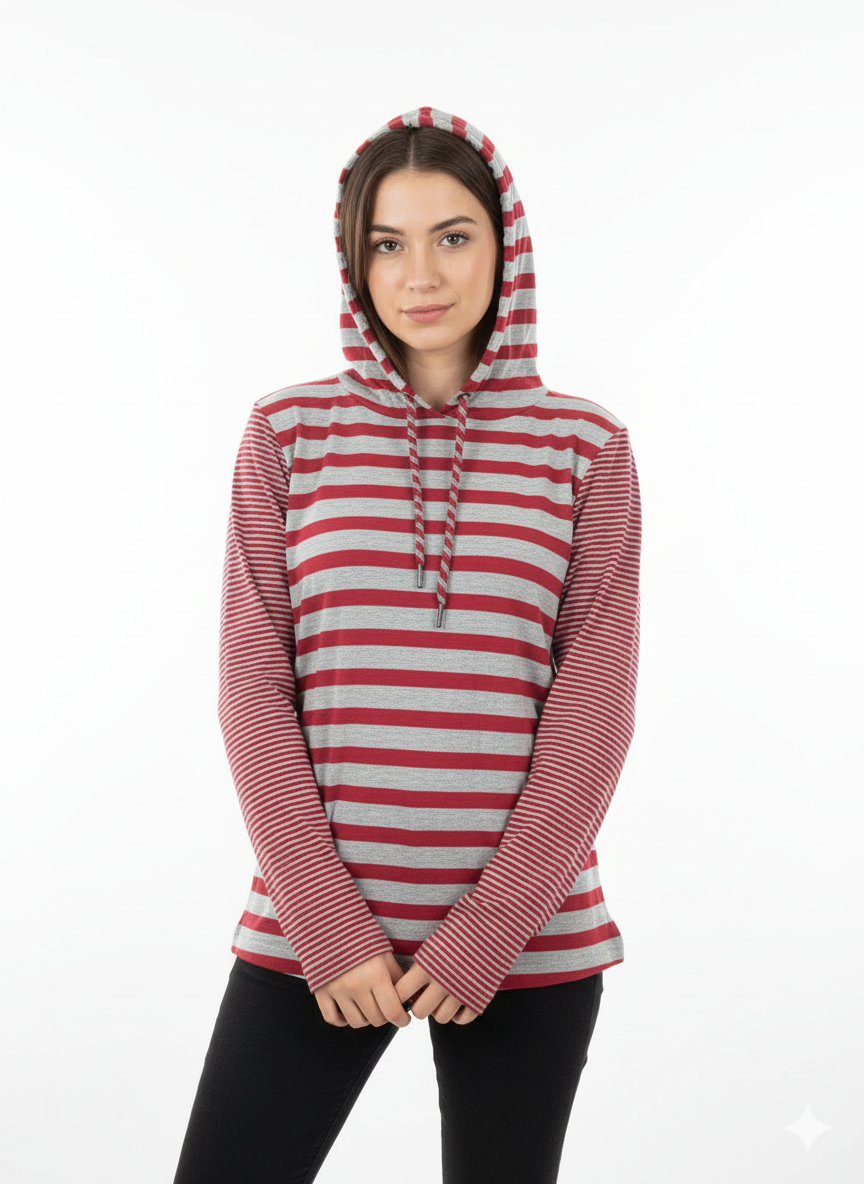 KANGAROO WOMENS STRIPPED HOODIE
