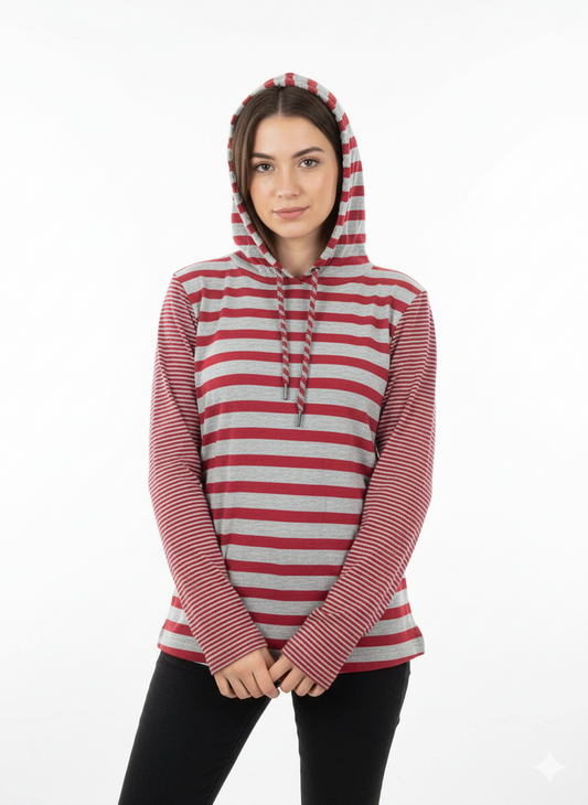 KANGAROO WOMENS STRIPPED HOODIE