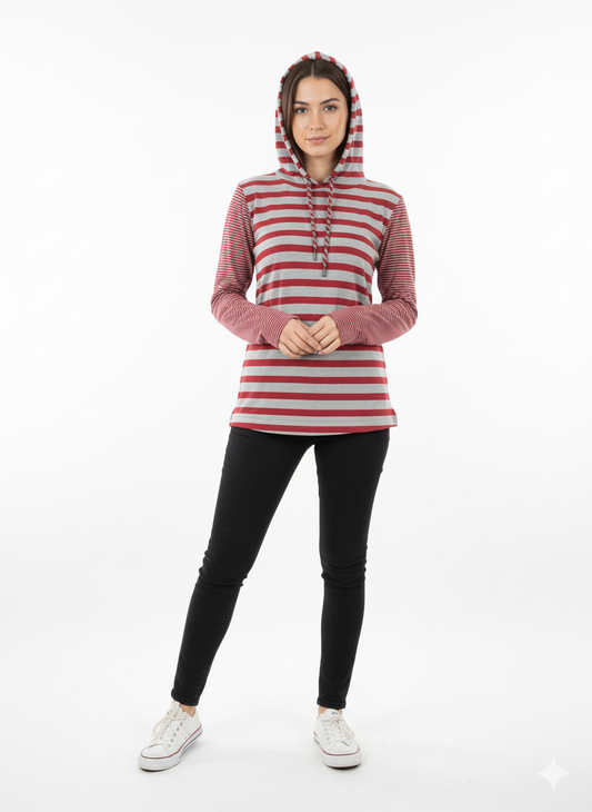 KANGAROO WOMENS STRIPPED HOODIE