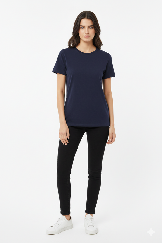 SPF WOMEN BASIC CREW NECK NAVY BLUE T SHIRT