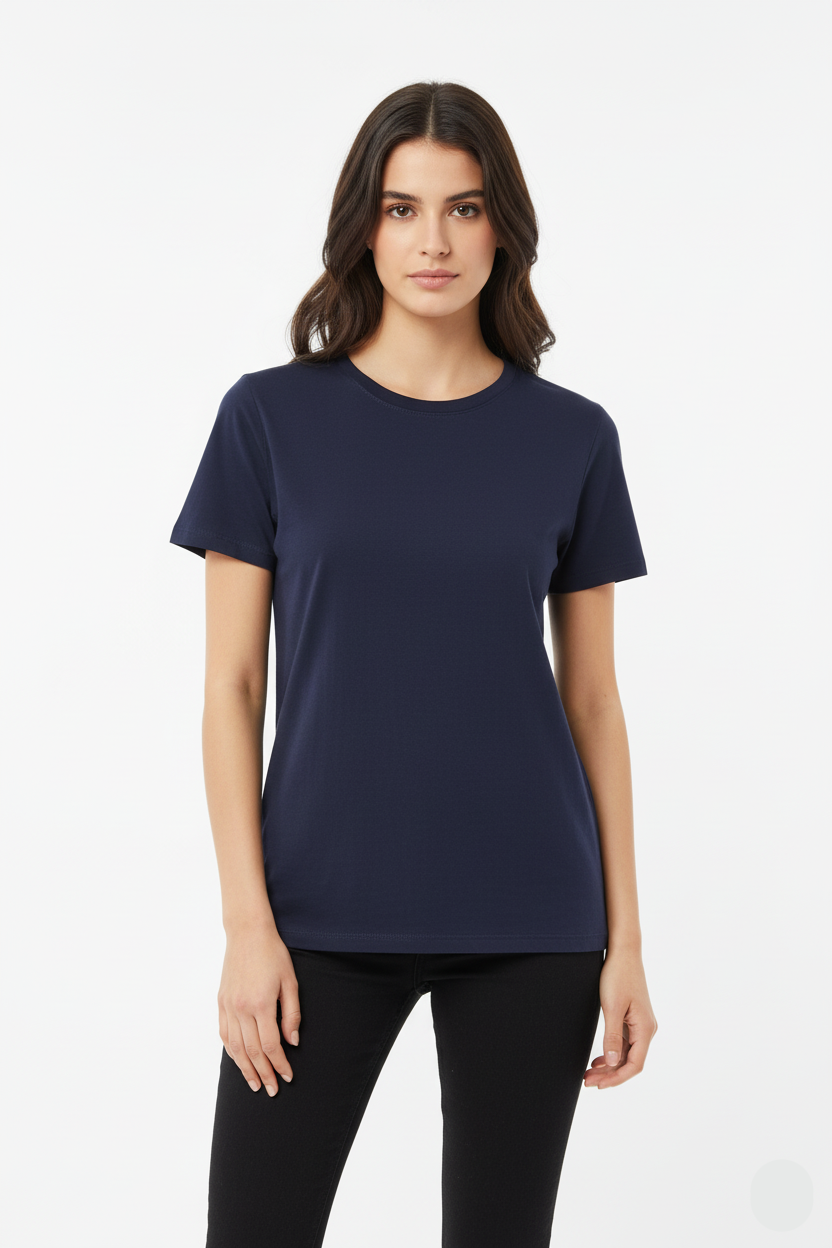 SPF WOMEN BASIC CREW NECK NAVY BLUE T SHIRT
