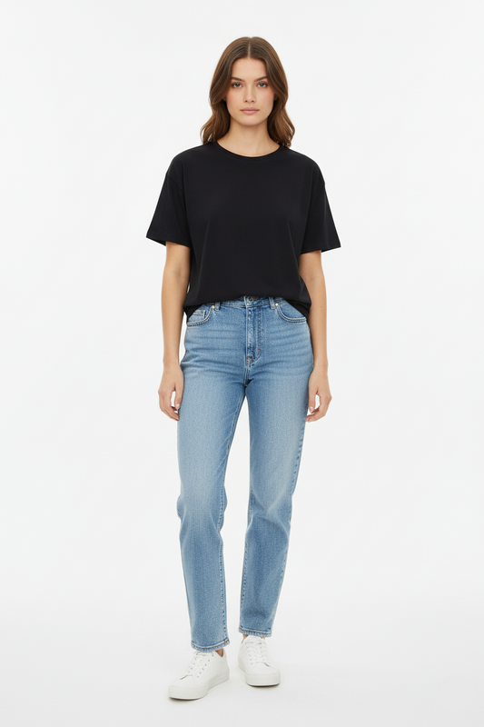 SPF WOMEN BASIC BLACK CREW NECK T SHIRT