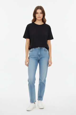 SPF WOMEN BASIC BLACK CREW NECK T SHIRT