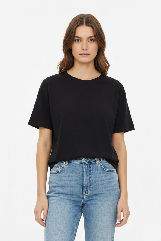 SPF WOMEN BASIC BLACK CREW NECK T SHIRT