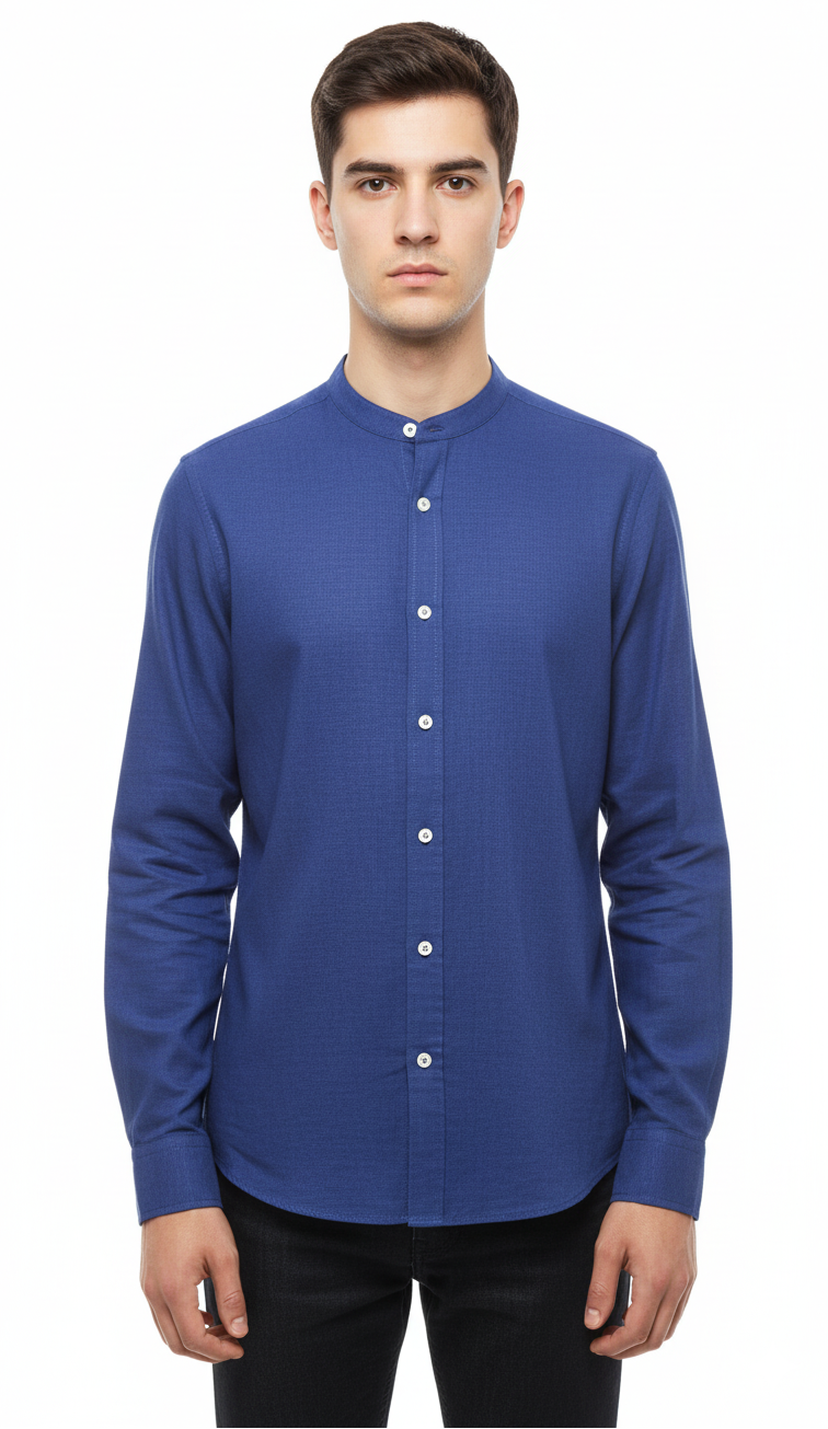 WE MENS MAO COLLAR LINEN BLEND SHIRT