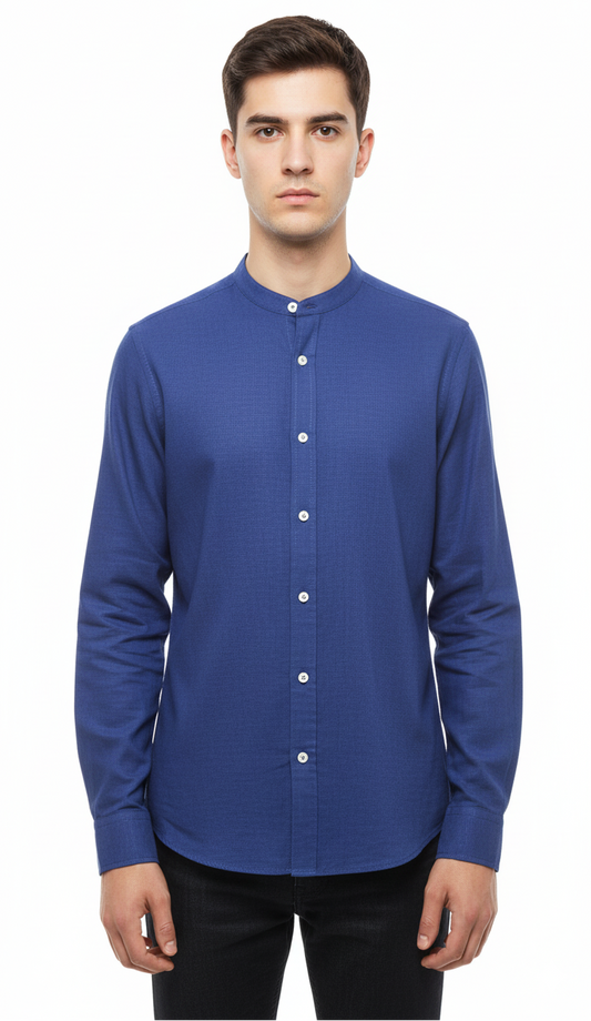 WE MENS MAO COLLAR LINEN BLEND SHIRT