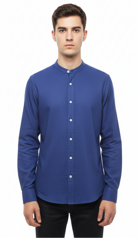 WE MENS MAO COLLAR LINEN BLEND SHIRT