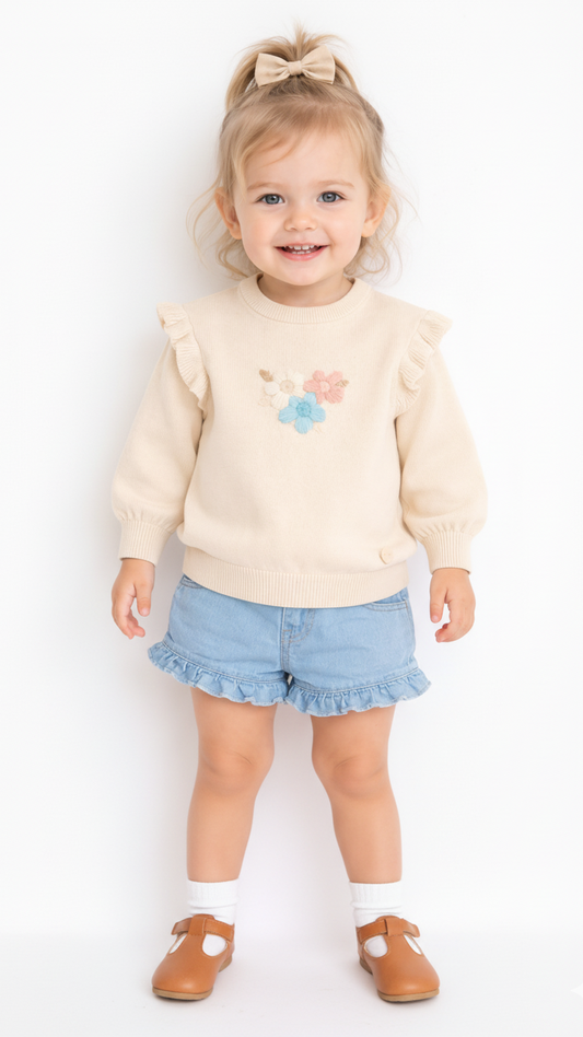BLUKIDS BEBE GIRLS FLOWER EMBROIDED SWEATSHIRT