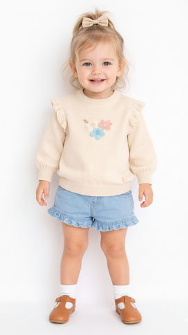 BLUKIDS BEBE GIRLS FLOWER EMBROIDED SWEATSHIRT