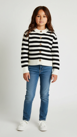 DUNNES STORES GIRLS STRIPES CREW CARDIGAN
