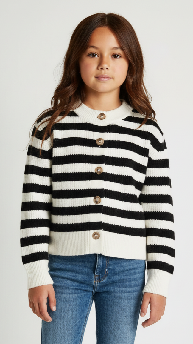 DUNNES STORES GIRLS STRIPES CREW CARDIGAN