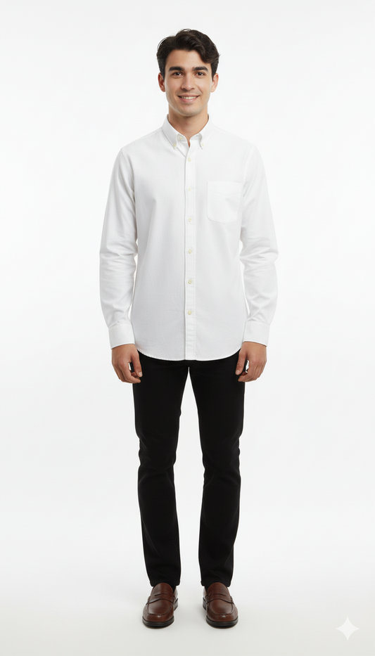 SPF MENS CUSTOM FIT WHITE TEXTURED SHIRT WITH POCKET