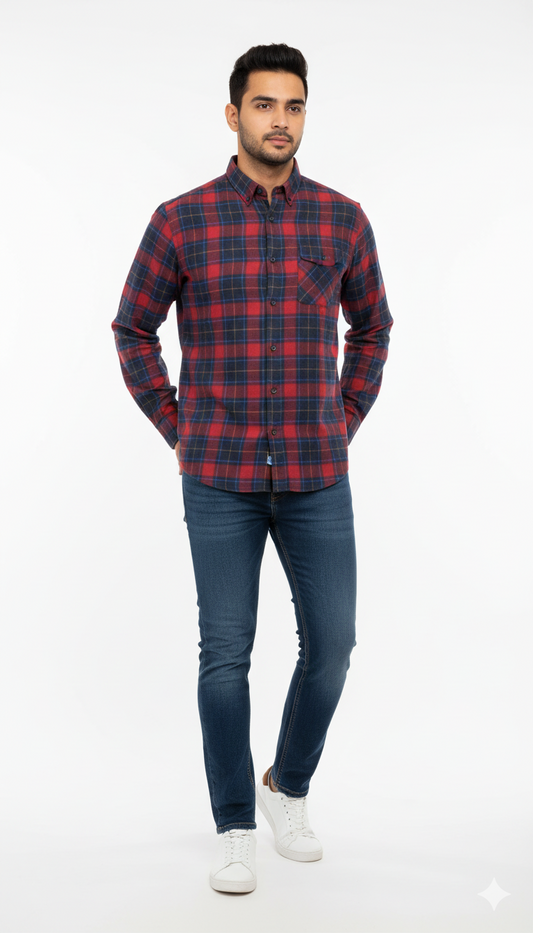 CORTEFIEL MENS FLANNEL CHECKED SHIRT