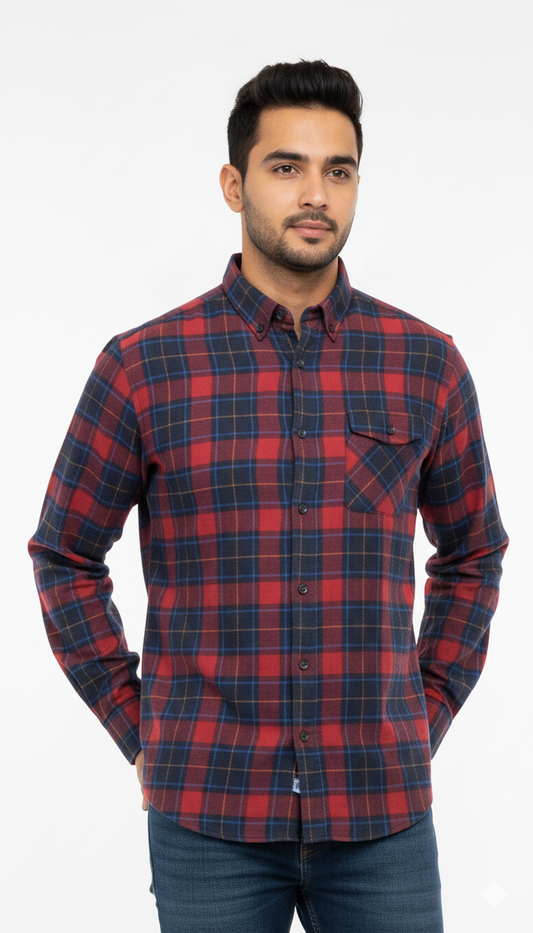 CORTEFIEL MENS FLANNEL CHECKED SHIRT