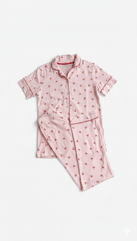 DESTINATION GIRLS CHERRY SHIRT AND TROUSER NIGHT SET