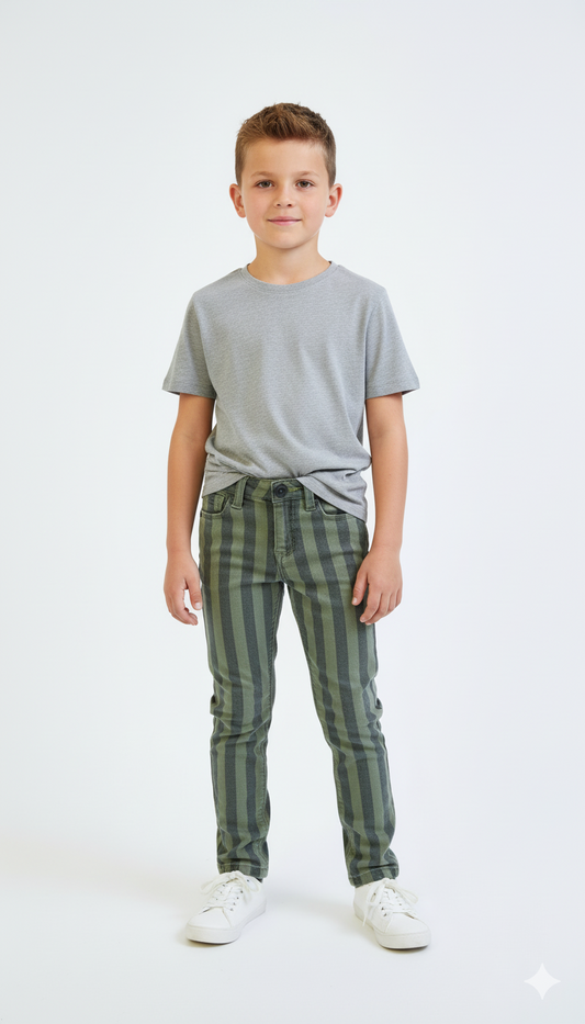 TUMBLE N DRY BOYS BLACK/GREEN STRIPES COTTON PANT