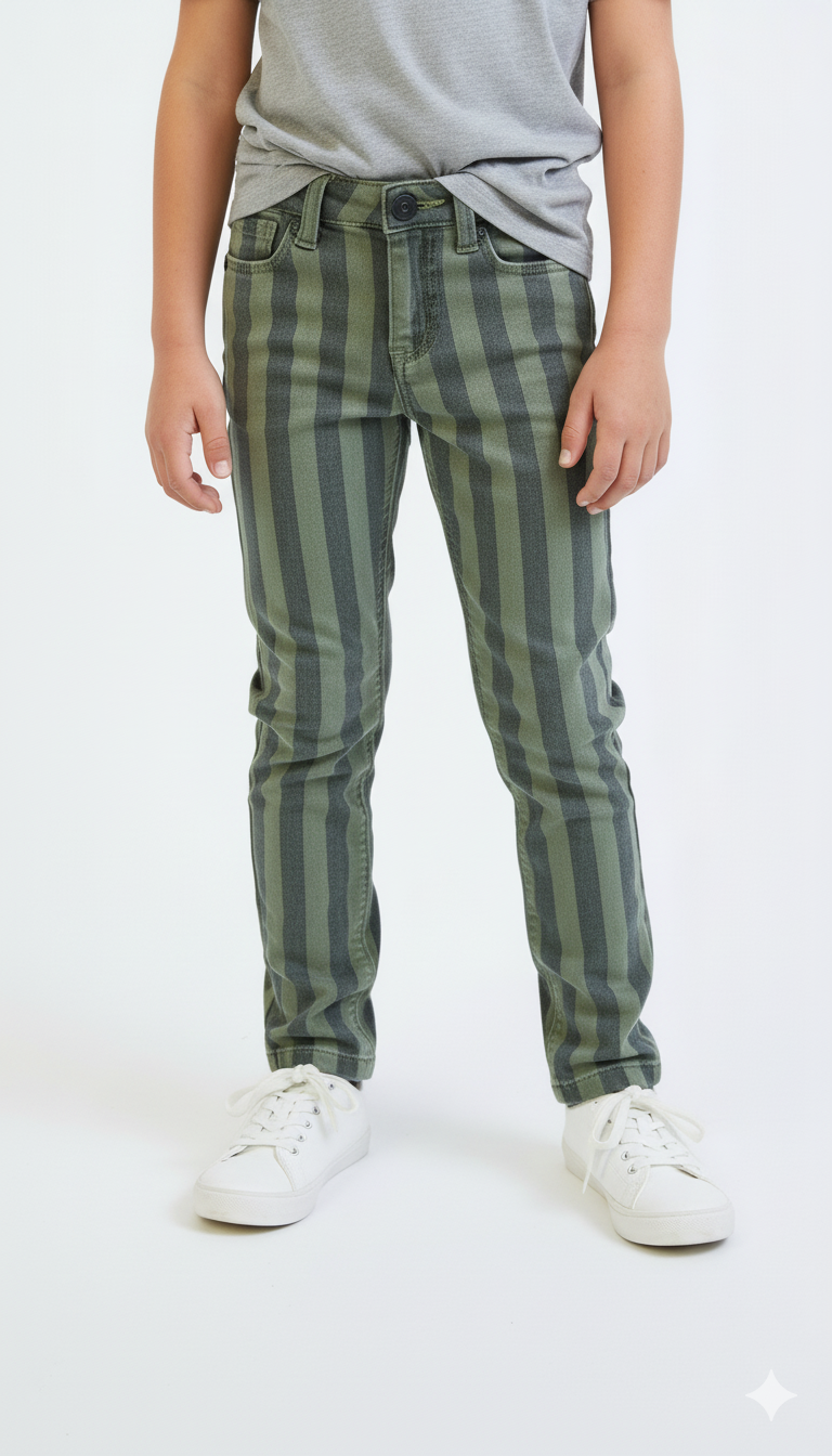 TUMBLE N DRY BOYS BLACK/GREEN STRIPES COTTON PANT