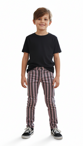 TUMBLE N DRY BOYS BLACK/PURPLE STRIPES COTTON PANT