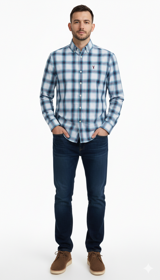 NXT MENS SLIM FIT CHECKED SHIRT