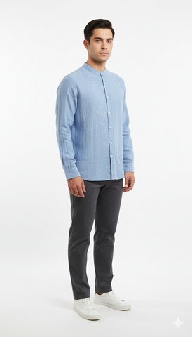 ZARA MENS MAO COLLAR LINEN SHIRT