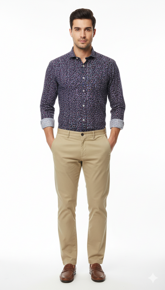 MENS SLIMFIT EASY IRON PRINTED SHIRT