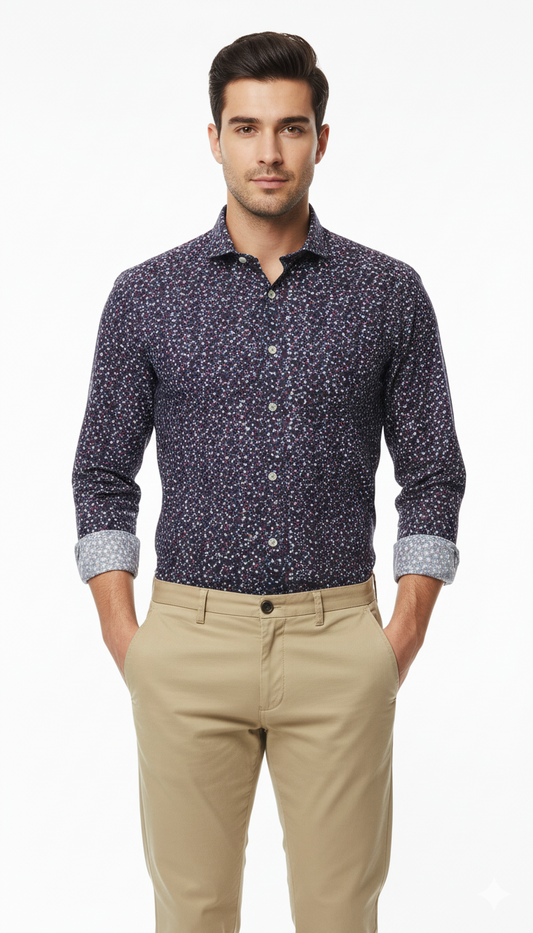 MENS SLIMFIT EASY IRON PRINTED SHIRT