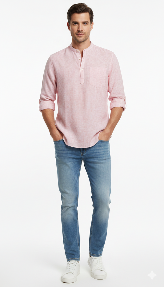 SPLESH PRO MENS STRIPED BAND COLLAR SHIRT