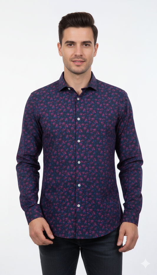 LINDBERG WHITE MENS SLIM FIT FLORAL PRINTED SHIRT