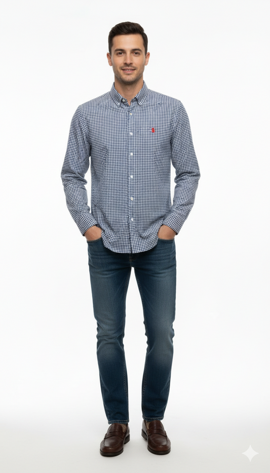 NXT MENS SLIM MICRO CHECK LOGO SHIRT