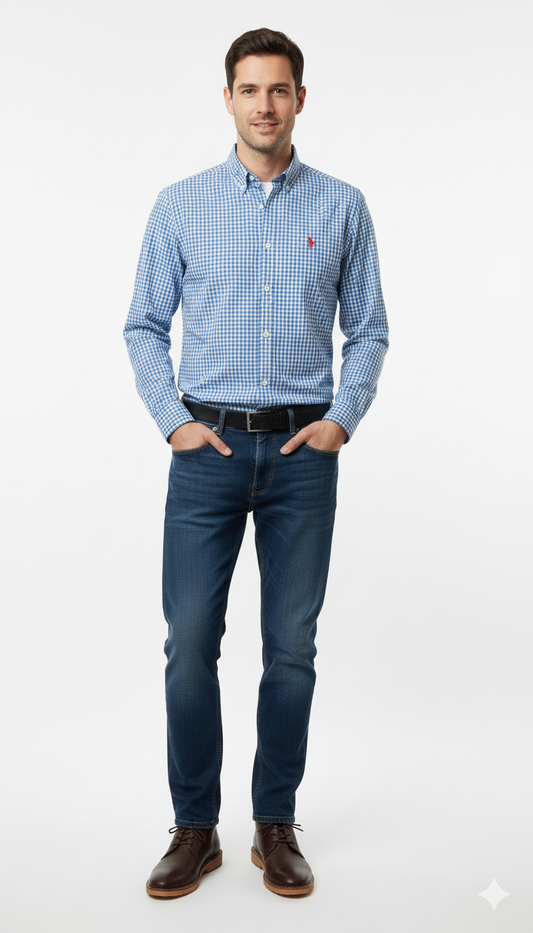 NXT MENS REGULAR FIT MICRO CHECK LOGO SHIRT