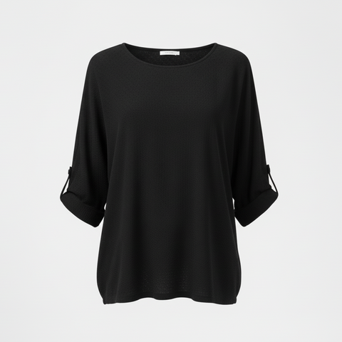C&A WOMENS ROUND NECK TEXTURED CUFFED TOP