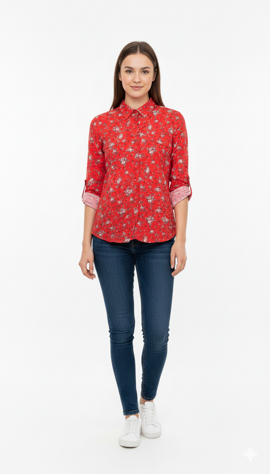 INFLUX Women Floral Double Pocket Shirt