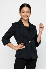 Girls Classic Textured Fancy Black Blazer