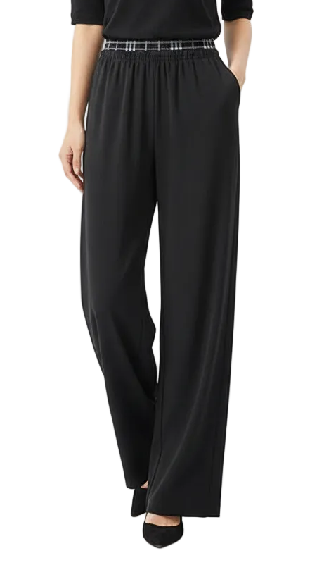Womens Elastic Waist Wide Leg Black Versatile Trouser