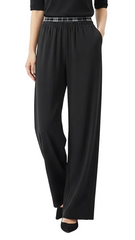 Womens Elastic Waist Wide Leg Black Versatile Trouser
