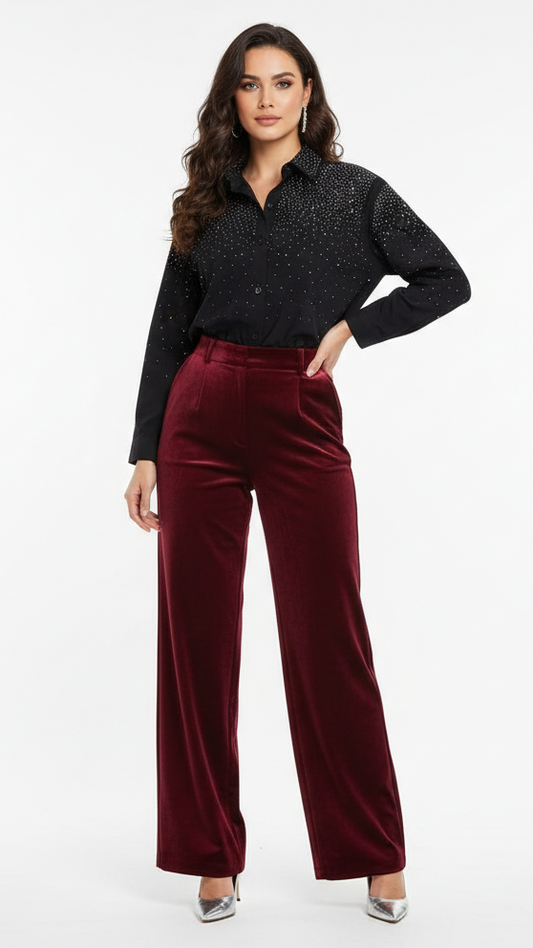 Womens Embellished Black Button Up Shirt