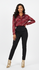 Womens Elegant Burgundy Satin Shirt