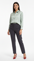 Womens Elegant Embellished Satin Mint Green Shirt
