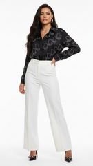 Womens Black Satin Button Up Long Sleeve Shirt