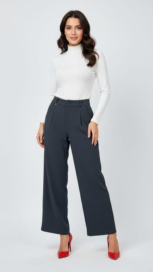 XINYUEHX Womens High Waisted Wide Leg Charcoal Grey Pleated Trousers