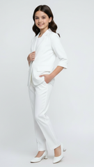 Girls Classic Textured Fancy White Blazer