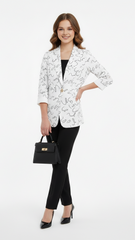Womens White Printed Fancy Blazer