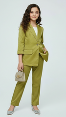Girls Olive Green Textured Fancy Blazer