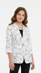 Womens White Printed Fancy Blazer
