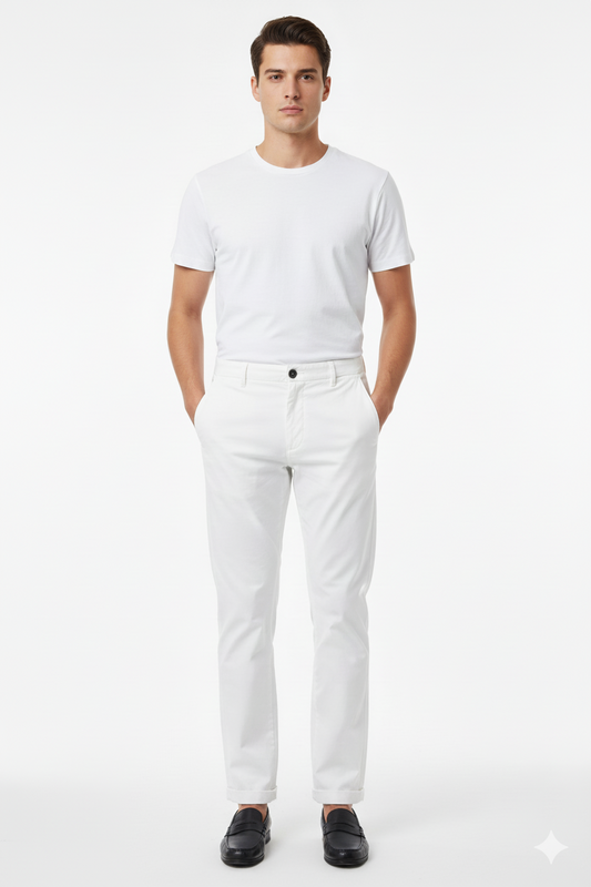 BORGHESE MENS WHITE COTTON CHINO