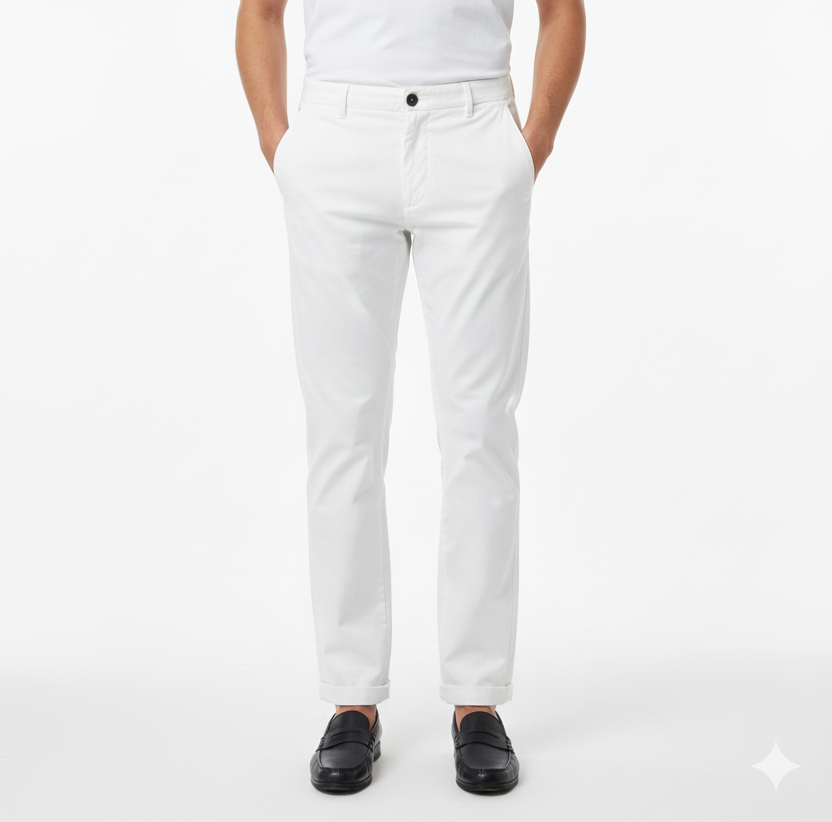 BORGHESE MENS WHITE COTTON CHINO