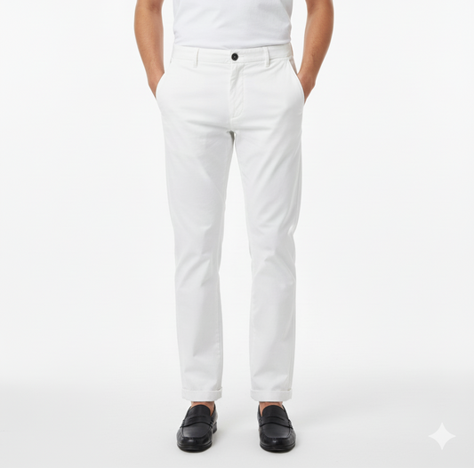 BORGHESE MENS WHITE COTTON CHINO