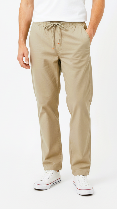 GUESS Mens Relaxed Fit Khaki Cotton Trouser