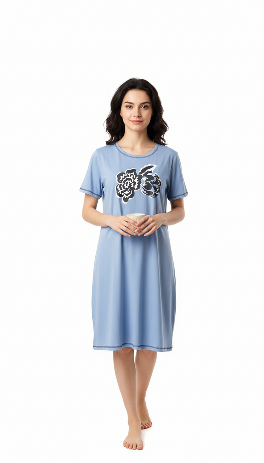 WOMEN LONG PRINTED HALF SLEEVES T-SHIRT