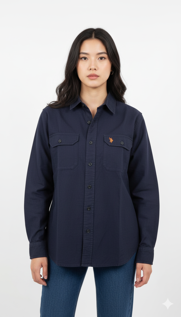 WOMENS DOUBLE POCKET WARM COTTON SHIRT